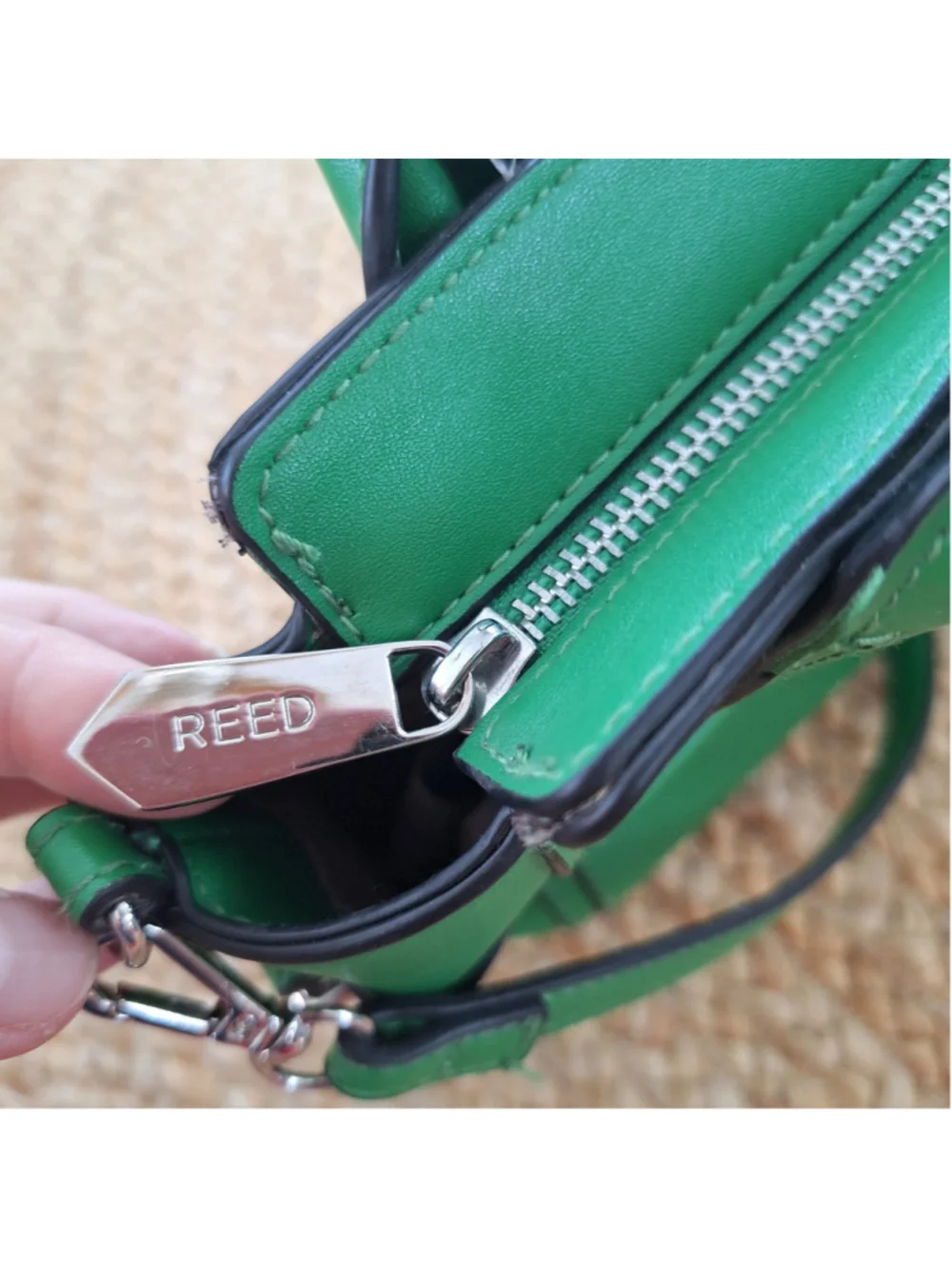 REED Satchel Purse Bag Kelly Green Double Handles Zip Closure Shoulder Strap
